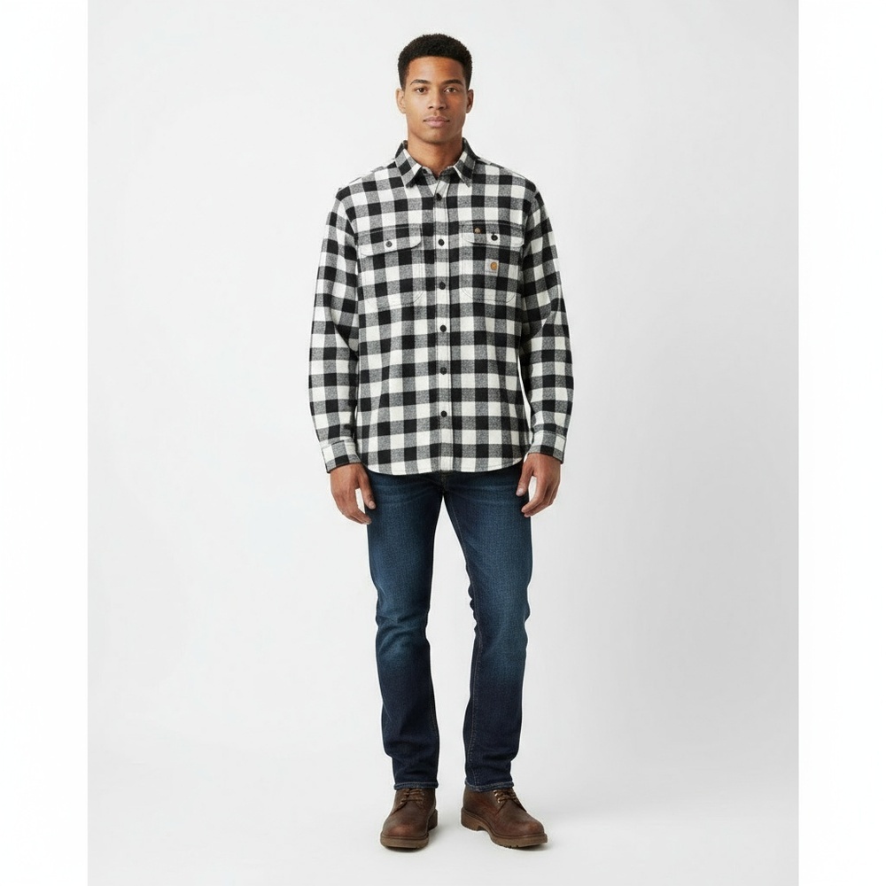Carhartt Rugged‎ Flex Relaxed Fit Plaid Flannel Shirt Mens XL Black White